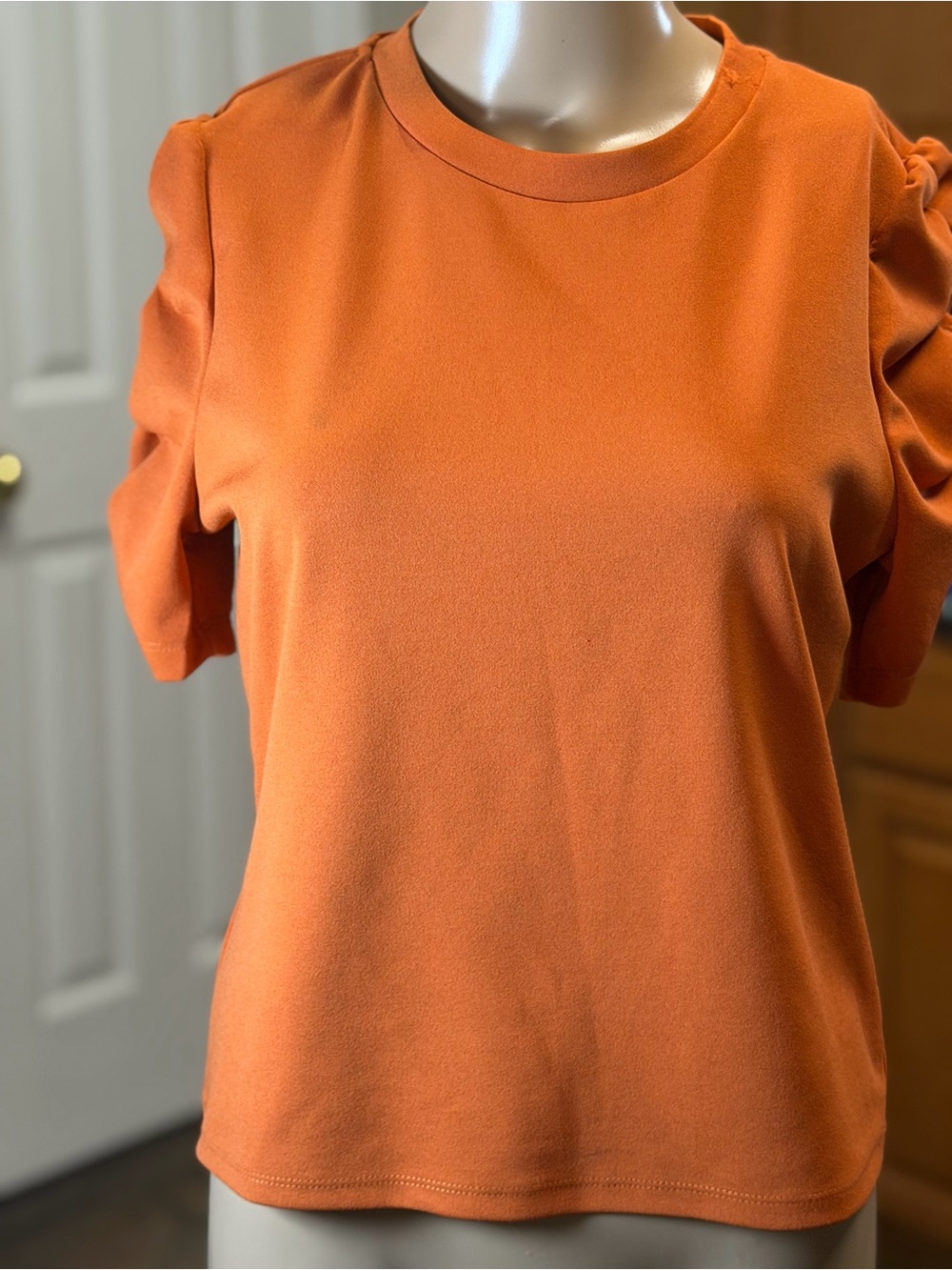 Haute Monde Orange Short Sleeve Crewneck Top with Puff Details